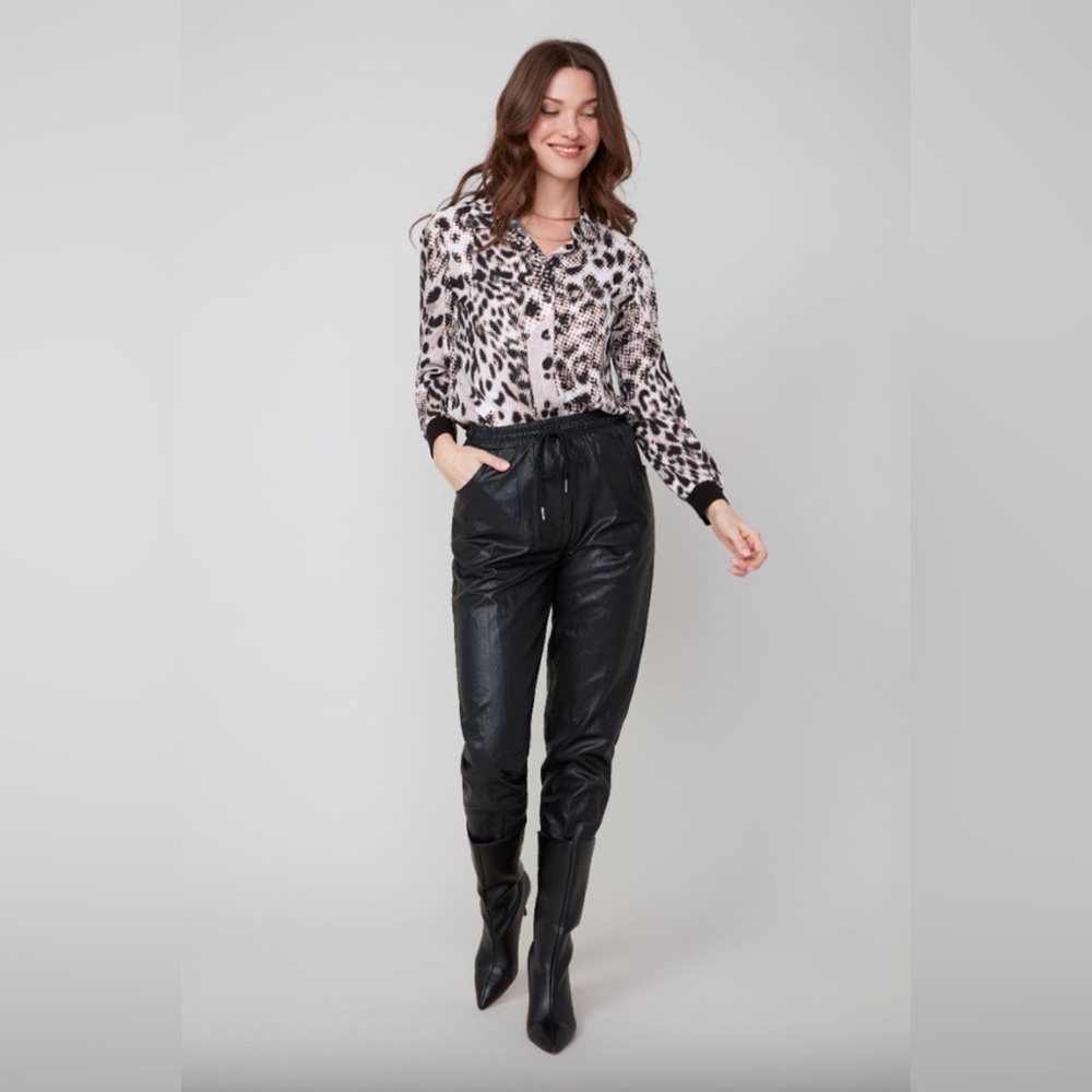 Renuar R11033 Slim Leg Faux Leather Pant w/ Drawstring